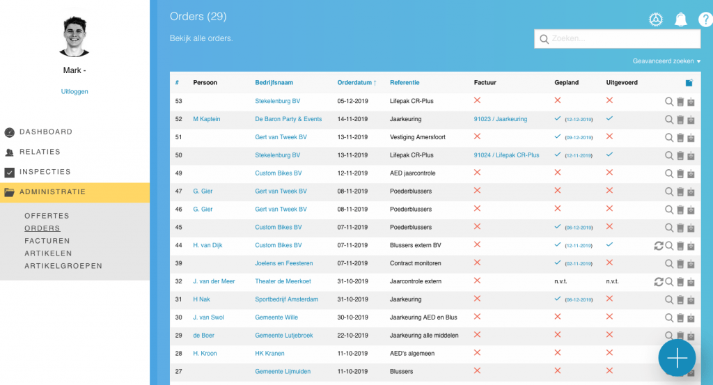 onderhoud software order overzicht